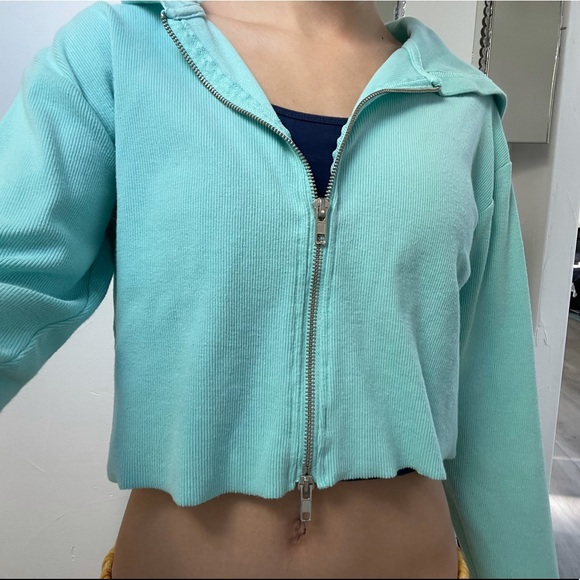 aqua pacsun cropped zip up - Picture 2 of 2